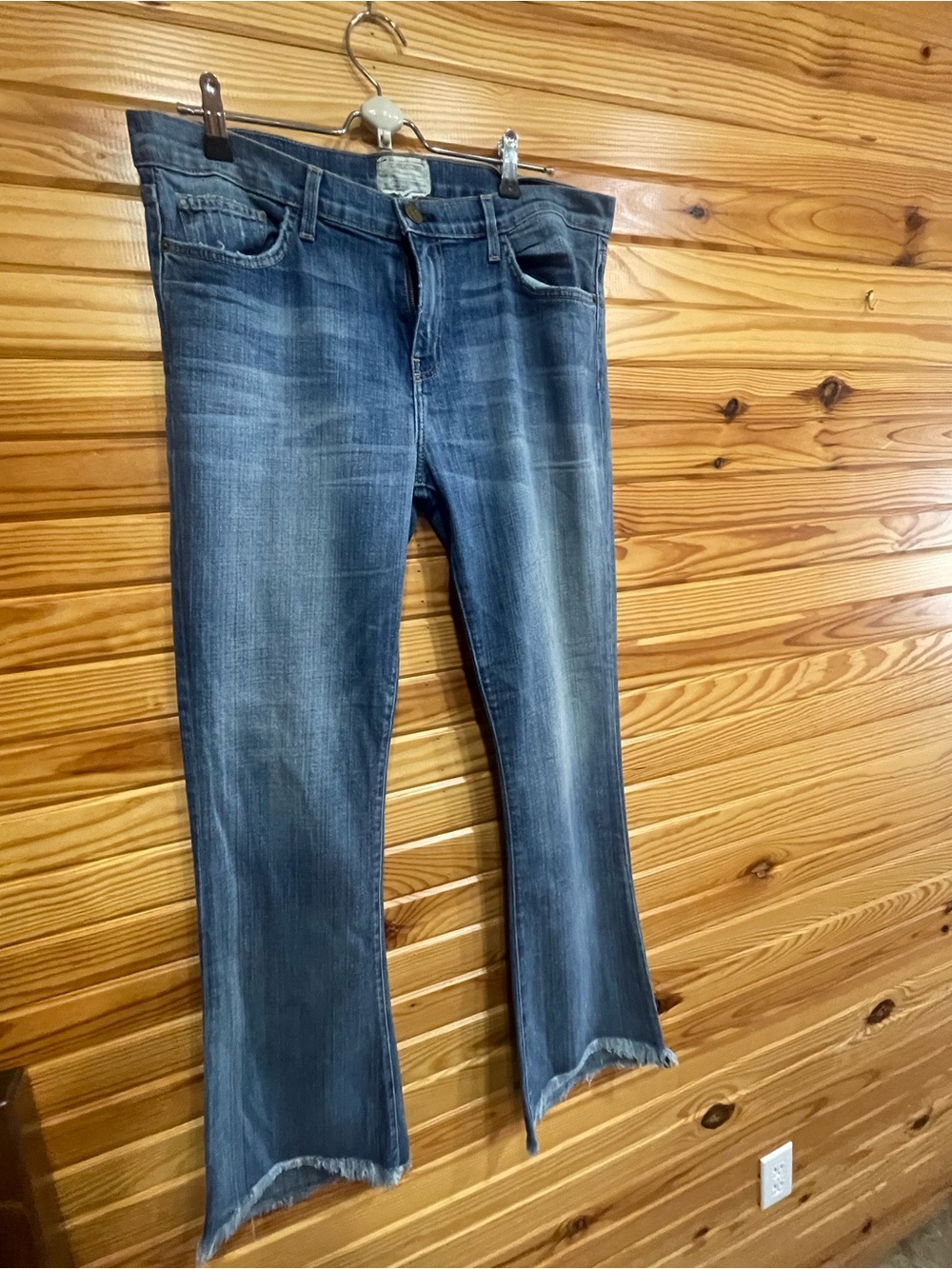 Current/Elliott Distressed Dark Blue Flare Jeans